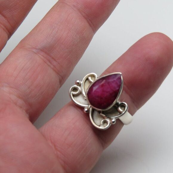 Genuine Ruby Sterling Silver Ring size 7 - Picture 3 of 4